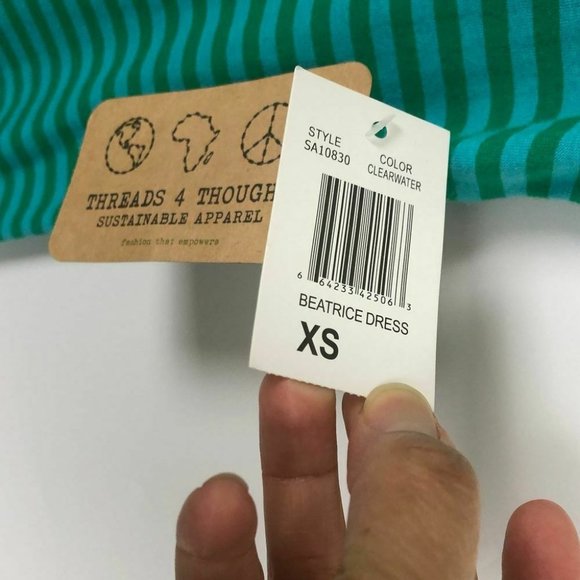 NWT Threads 4 Thought Womens Beatrice Dress XS Green Striped T-shirt Scoop Neck - Picture 4 of 7